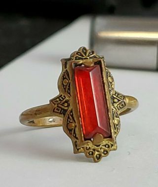 Antique Victorian Red Czech Glass Ring Size 6