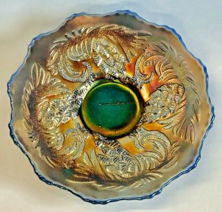 Vintage Old Fenton Blue Pine Cone Pattern Carnival Glass Plate Antique