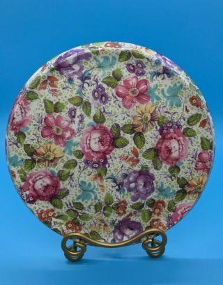 Antique Royal Winton Grimwades Tea Roses Chintz Tea Tile Trivet For Teapot C1915