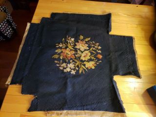 Vintage Needlepoint Chair Seat Cover Navy Blue &flowers