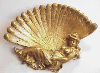 Antique Art Nouveau Nude Lady Bronze Tray.  Business Card? Ashtray?