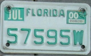 Florida 2000 Motorcycle Cycle License Plate 57575 W ^