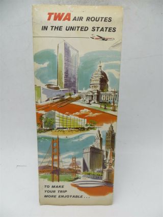 Vintage 1964 Twa Trans World Airlines Air Routes Fold Out Map Brochure