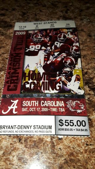 Vintage 2009 University Of Alabama Vs South Carolina Football Ticket Stub
