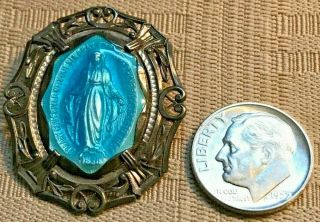 Creed Vintage Sterling Silver Blue Enamel Miraculous Medal Pin Signed Rare