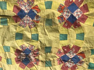 Vintage Hand Stitched Yellow Colorful Quilt Top Very 2