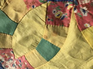 Vintage Hand Stitched Yellow Colorful Quilt Top Very 3
