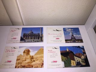 4 Old Vintage Twa Air Lines Co.  Picture Post Cards From Usa 60s Sphinx Vatican
