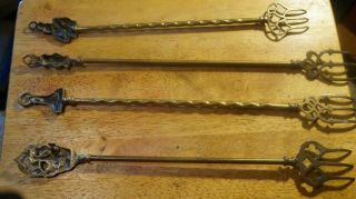 Antique 100 Brass English Toasting Forks (set Of 4)
