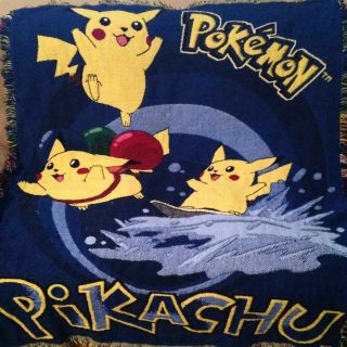 Vguc - Vintage - 60” X 48” Pokemon Throw Blanket Tapestry Pikachu Surfing Flying