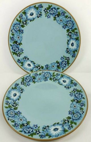 Vintage Mid - Century Taylor Smith & Taylor Azura 2 Dinner Plates Floral Blue 10 "