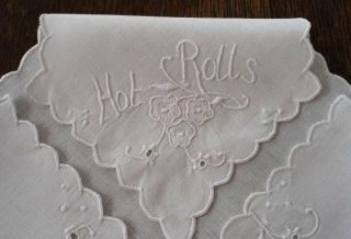 Vintage Madeira Hand Embroidered Linen Bun Warmer Doily Hot Rolls White