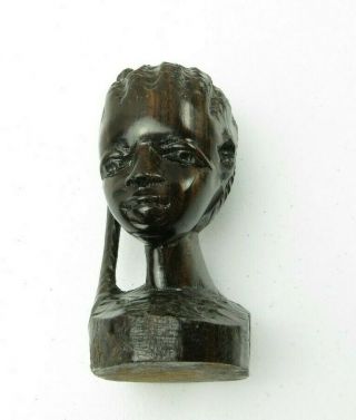 Vintage Ebony Heavy Wood Art Hand Carved Elegant African Lady Head Bust Statue