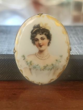 Victorian Antique Vintage Painted Portrait Cameo Porcelain Brooch Pin