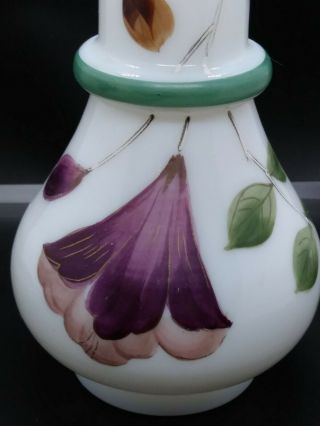 Antique Hand Blown Glass Vase Hand Painted Purple Flower 7.  5 