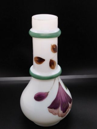 Antique Hand Blown Glass Vase Hand Painted Purple Flower 7.  5 