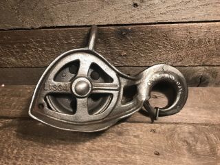 Antique Iron Hay Trolley Barn Pulley 4 " Steel Wheel,  Pat Aug.  15,  1916,  Marked L