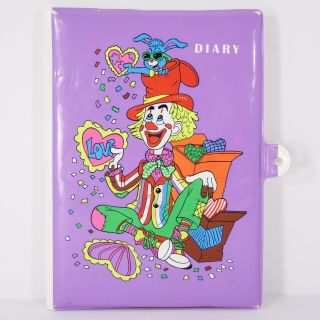 Vtg 70s 80s Kids Diary Puffy Vinyl Clown Cover Multicolored Heart Pages Taiwan