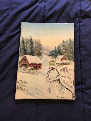 Antique Vintage Oil Painting Winter Scene Signed