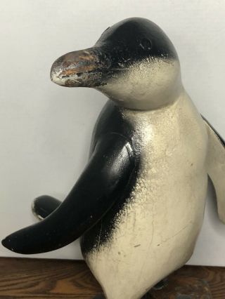 Antique Wooden Folk Art Carved And Painted 9.  5”penguin Primitive Xmas
