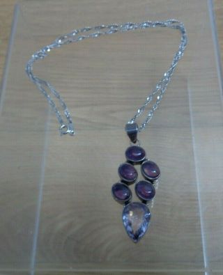Vintage 925 Sterling Silver Purple Amethyst Pendant Twist Chain Necklace 13g
