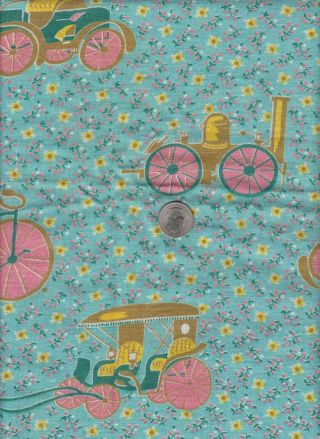 Vintage Feedsack Blue Pink Floral Tricycle Auto Feed Sack Quilt Sewing Fabric 2