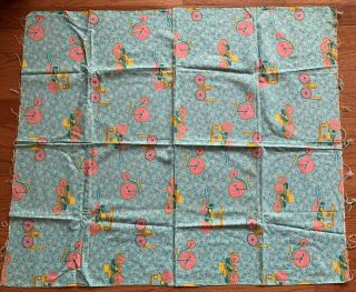 Vintage Feedsack Blue Pink Floral Tricycle Auto Feed Sack Quilt Sewing Fabric 3