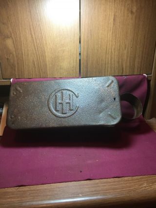 Antique Mccormick - Deering Cast Iron Tool Box Lid & Oil Can Holder Wood Bottom