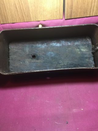 ANTIQUE McCormick - Deering Cast Iron Tool Box Lid & Oil Can holder WOOD BOTTOM 2