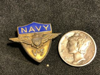 Vintage Navy V - 5 Aviation Cadet Pilot Program Sterling Silver Enamel Pin B.  B Co