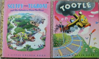 2 Vintage Little Golden Books Tootle,  Scuffy The Tugboat 42 Pages