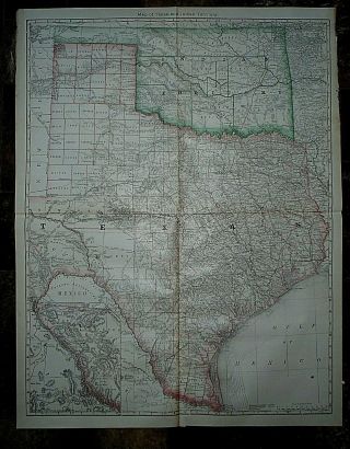 Vintage 1882 Atlas Map Texas - Indian Territory Antique & Authentic S&h