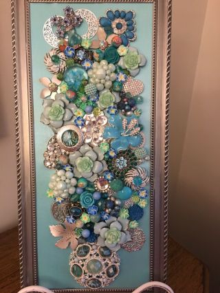 Vintage Jewelry Framed Art Designed Into Christmas Tree’s,  Angels,  Floral,  Etc. 2