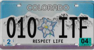 2004 Colorado Respect Life License Plate 010 Itf