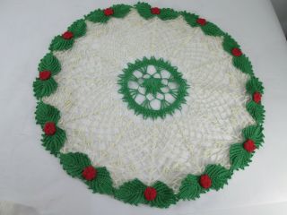 Vintage Crocheted Doily Handmade Red Green White 20 "