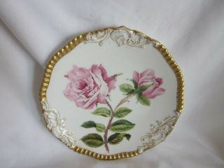 Antique T & V Limoges Hand Painted Roses Plate Artist Signed 9.  25 "