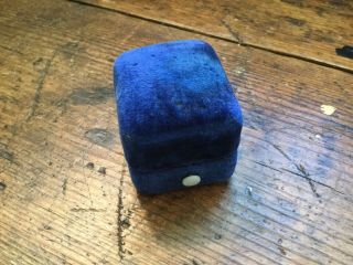 Antique Vintage Dark Blue Velvet Ring Presentation Box With Mop Push Button