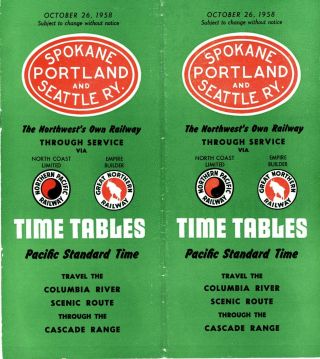 Spokane,  Portland & Seattle Ry,  System Passenger Time Table Oct 26,  1958 - 11 Pg