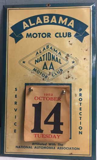 1952 Alabama Motor Club Calendar National Automobile Association American Aaa
