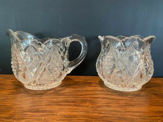 Vintage Clear Pressed Glass Sugar Bowl And Creamer Pitcher 2 Piece