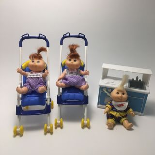 Vintage 1995 Cabbage Patch Kids Mini Baby With Kitchen And Two 2002 Strollers