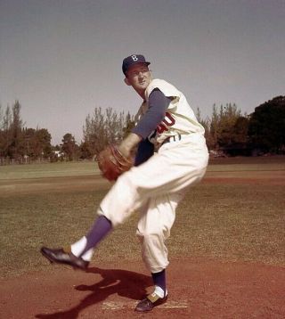 1957 Photo Transparency Roger Craig - Brooklyn Dodgers In Rare Color