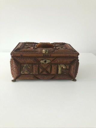 Vintage Antique Primitive Tramp Art Chip Carved Sewing Trinket Box