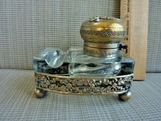 Vintage French Empire Style Bronze Brass Crystal Iinkwell (55660)