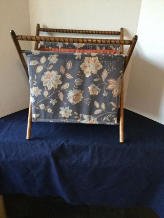 Vintage Knitting Sewing Crochet Stand Up Cloth Bag Basket Folding Wood Frame