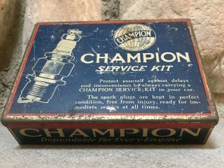 Vintage Champion Spark Plug Service Kit Car Garage Tin Litho Box Storage