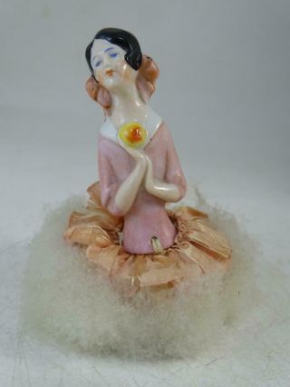 Antique German Pin Cushion Half Doll Figurine Art Deco Powder Puff Apple Girl