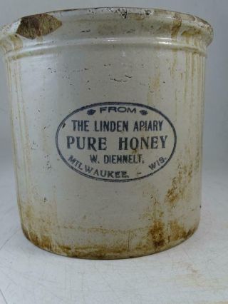 Antique Advertising Stoneware Crock Linden Apiary Honey Milwaukee Wi Red Wing