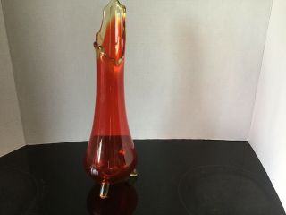 Vintage L.  E.  Smith Swung Amberina Glass 3 Tied Vase 11 7/8”