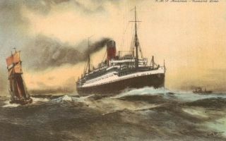 R.  M.  S.  Ausonia,  Single Stack Ocean Liner,  Postcard,  Cunard Line,  C.  1930s